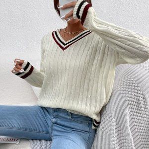 CASUAL DOLLZ Cable Knit V-neck Sweater top